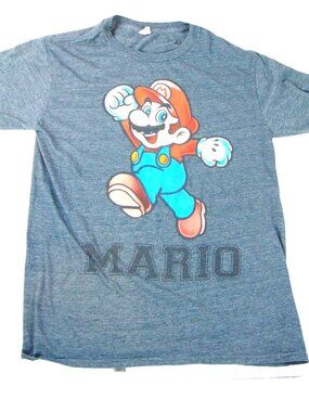 Super Mario Graphic Tee Heather Gray Short Sleeve Size S